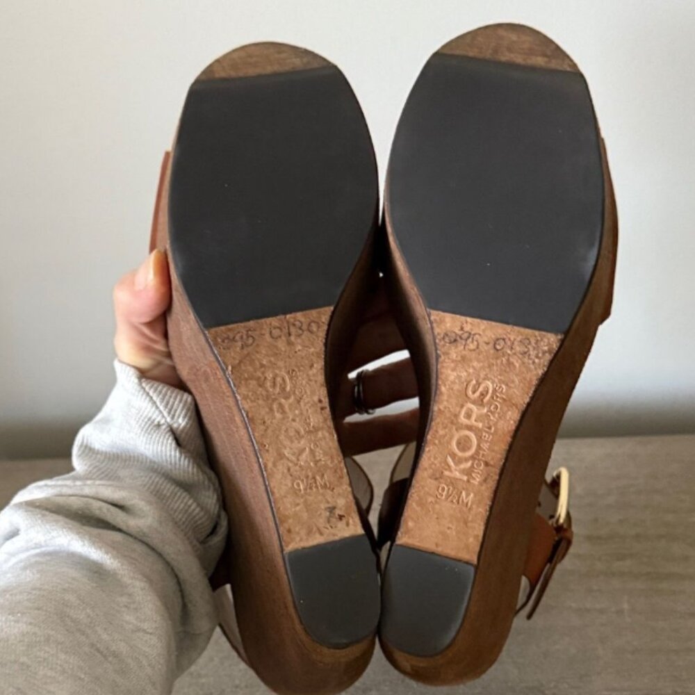 KORS Michael Kors Xaria Wedge Sandals in Brown Leather Size 9.5 - Picture 8 of 8